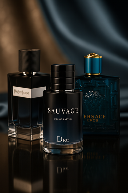 Set de 3 parfumuri: Dior SAUVAGE, Yves Saint Laurent Y MEN, Versace EROS 100ml